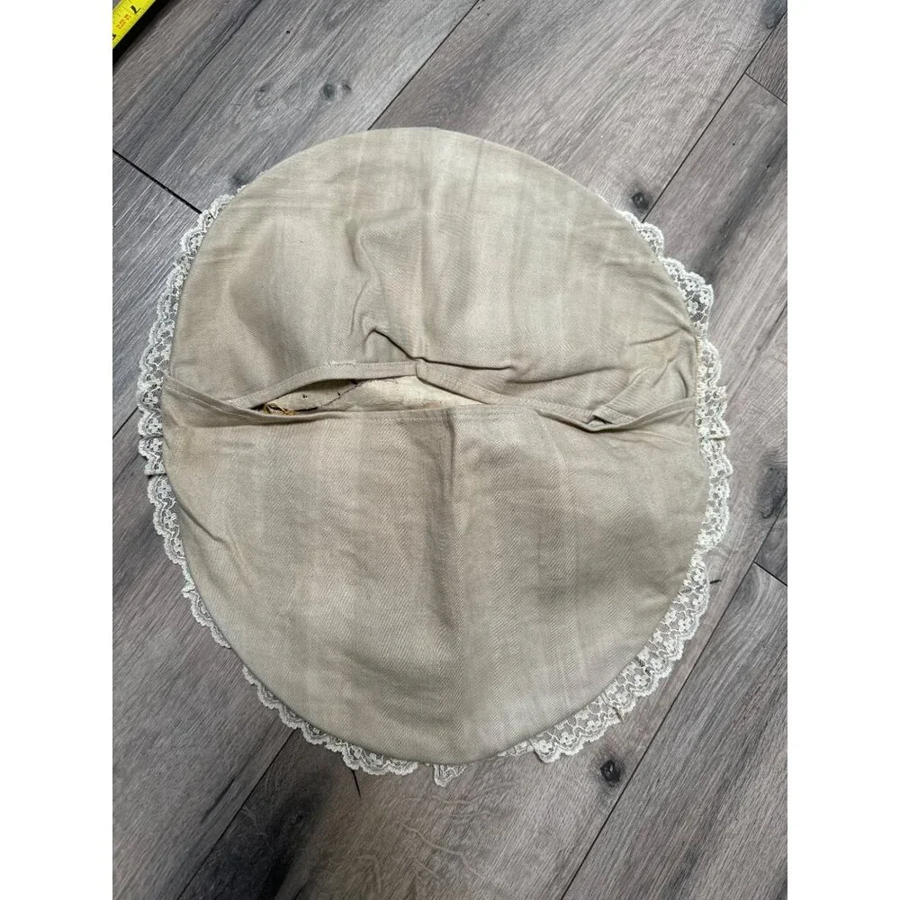 Vintage Hand-Embroidered Butterfly Lace Round Pillowcase Doily Victorian Flaws